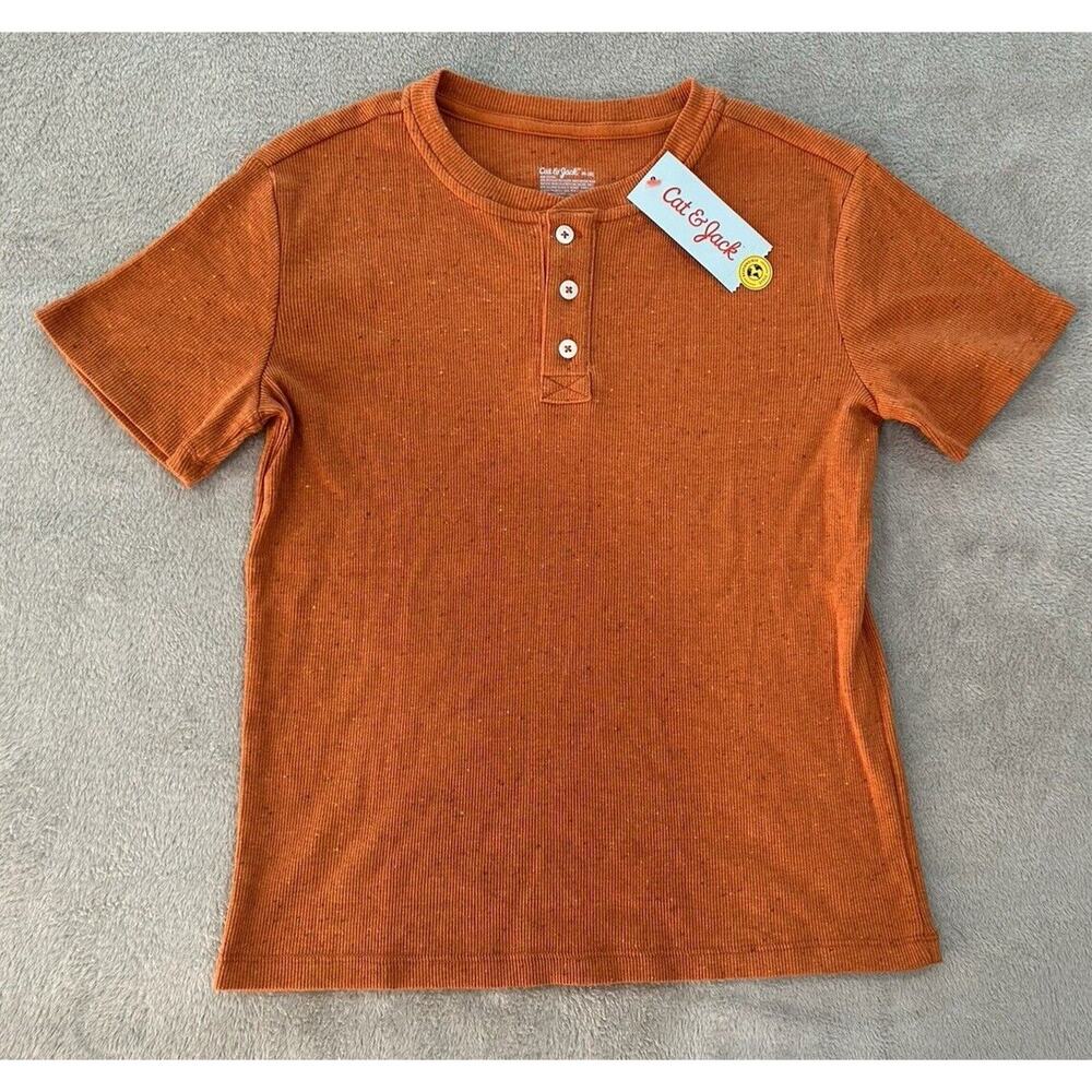 Cat & Jack Youth Boys Burnt Orange Clay Ribbed Henley Shirt Size M
